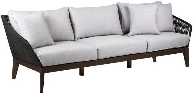 Main image of Athos Indoor Outdoor 3 Seater Sofa in Dark Eucalyptus Wood with Charcoal Rope and Gray Cushions
