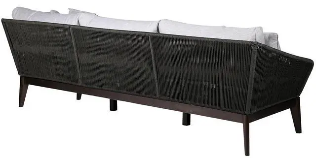 Alt view image 2 of 7 - Athos Indoor Outdoor 3 Seater Sofa in Dark Eucalyptus Wood with Charcoal Rope and Gray Cushions