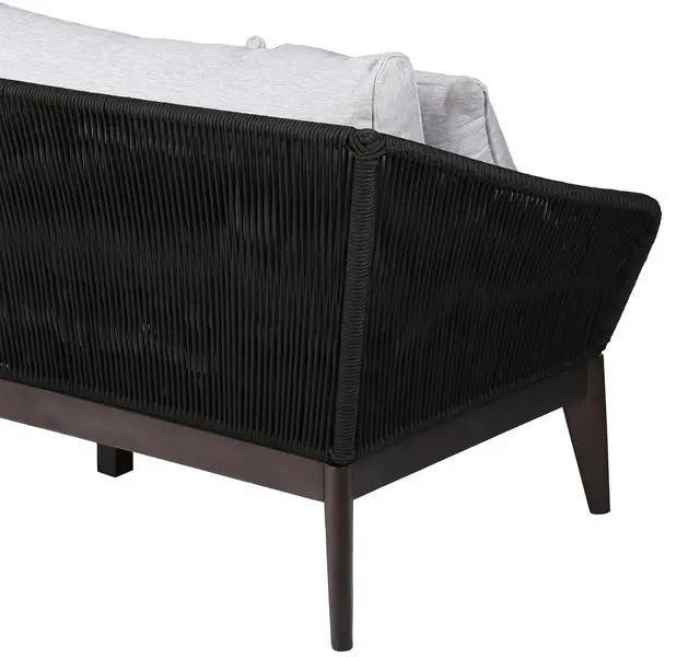 Alt view image 4 of 7 - Athos Indoor Outdoor 3 Seater Sofa in Dark Eucalyptus Wood with Charcoal Rope and Gray Cushions