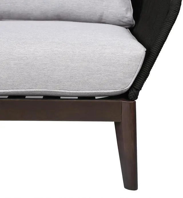 Alt view image 6 of 7 - Athos Indoor Outdoor 3 Seater Sofa in Dark Eucalyptus Wood with Charcoal Rope and Gray Cushions