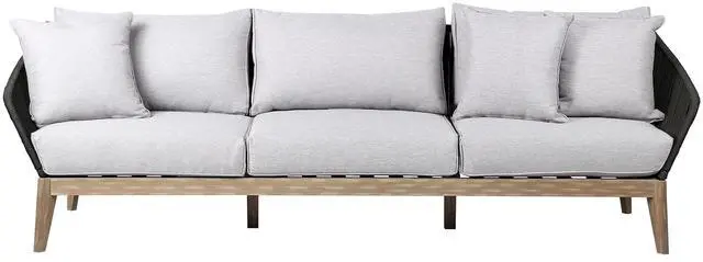 Main image of Athos Indoor Outdoor 3 Seater Sofa in Light Eucalyptus Wood with Charcoal Rope and Gray Cushions