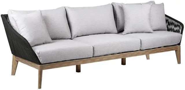 Alt view image 2 of 7 - Athos Indoor Outdoor 3 Seater Sofa in Light Eucalyptus Wood with Charcoal Rope and Gray Cushions