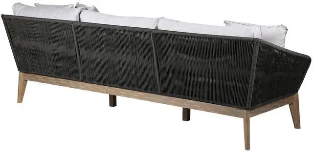 Alt view image 3 of 7 - Athos Indoor Outdoor 3 Seater Sofa in Light Eucalyptus Wood with Charcoal Rope and Gray Cushions