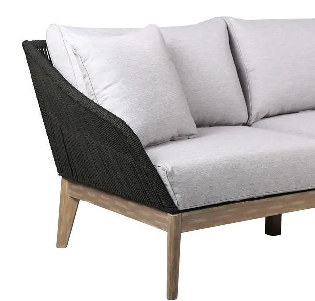 Alt view image 4 of 7 - Athos Indoor Outdoor 3 Seater Sofa in Light Eucalyptus Wood with Charcoal Rope and Gray Cushions