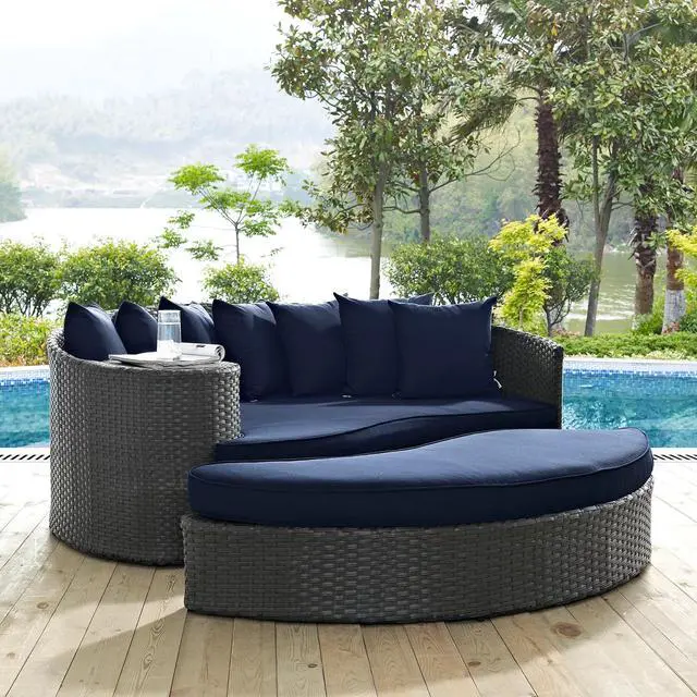 Alt view image 4 of 4 - Sojourn Outdoor Patio Sunbrella Daybed Canvas Navy EEI-1982-CHC-NAV