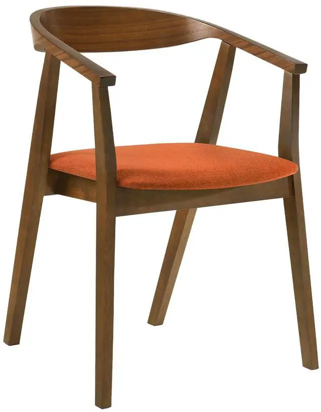 Alt view image 3 of 7 - Santana Wood Dining Chair in Walnut Finish with Orange Fabric - Set of 2