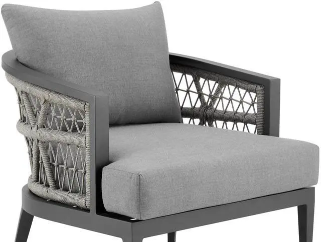 Alt view image 5 of 7 - Zella Outdoor Patio Armchair in Aluminum with Light Gray Rope and Earl Gray Cushions