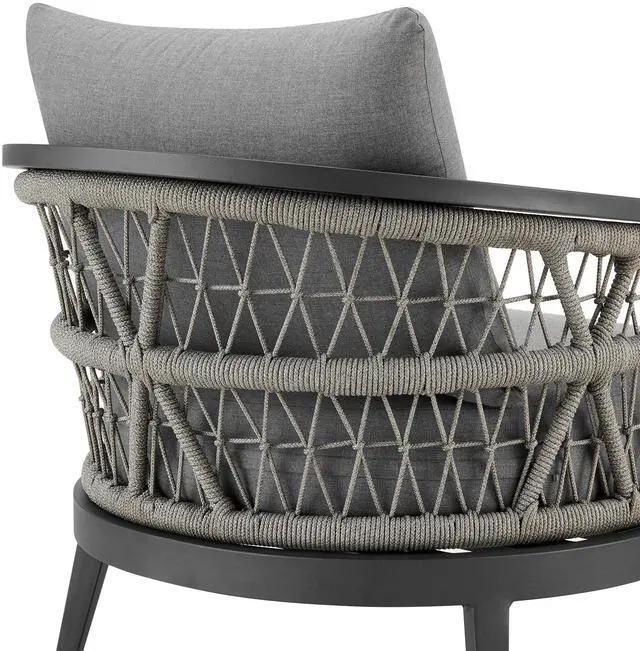 Alt view image 6 of 7 - Zella Outdoor Patio Armchair in Aluminum with Light Gray Rope and Earl Gray Cushions