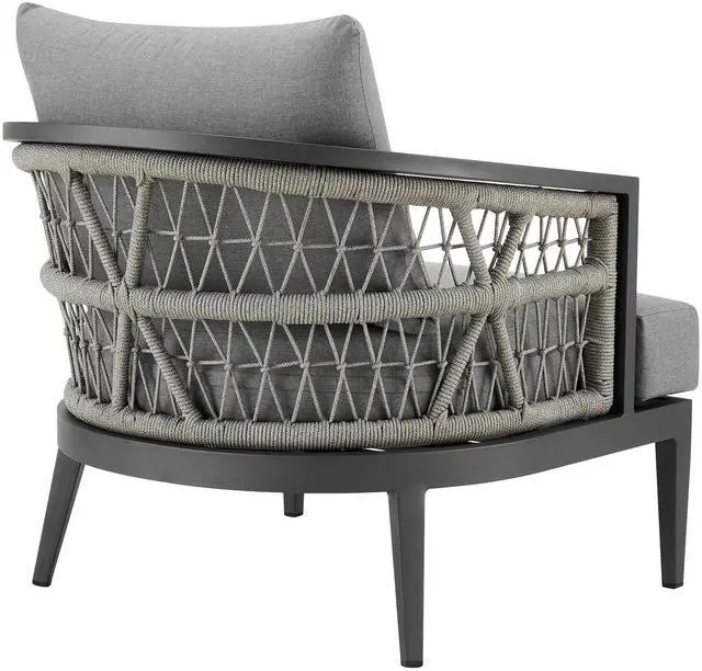 Alt view image 4 of 7 - Zella Outdoor Patio Armchair in Aluminum with Light Gray Rope and Earl Gray Cushions