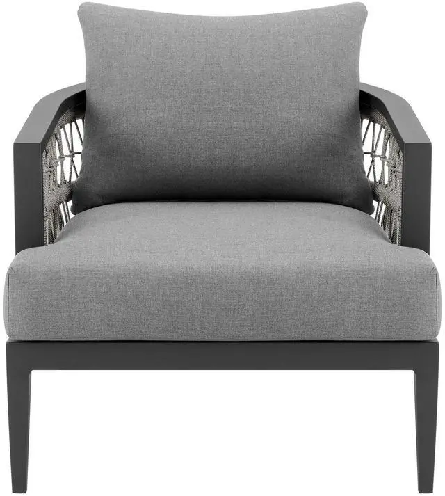 Alt view image 3 of 7 - Zella Outdoor Patio Armchair in Aluminum with Light Gray Rope and Earl Gray Cushions