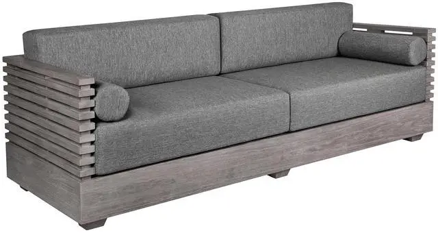 Alt view image 3 of 7 - Vivid Outdoor Patio Sofa in Gray Eucalyptus Wood with Gray Olefin Cushions