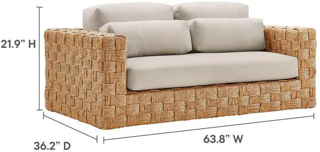 Alt view image 2 of 7 - Thames Outdoor Patio Wicker Outdoor Patio Rattan Loveseat by Modway EEI-6924-NAT-LGR