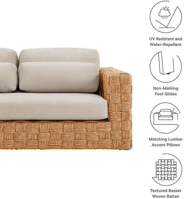 Alt view image 3 of 7 - Thames Outdoor Patio Wicker Outdoor Patio Rattan Loveseat by Modway EEI-6924-NAT-LGR