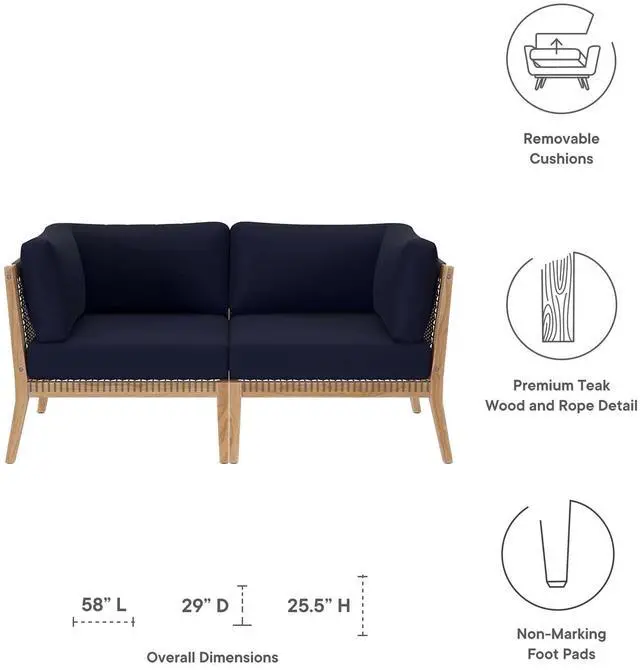 Alt view image 6 of 7 - Clearwater Outdoor Patio Teak Wood Loveseat Gray Graphite EEI-6119-GRY-GPH