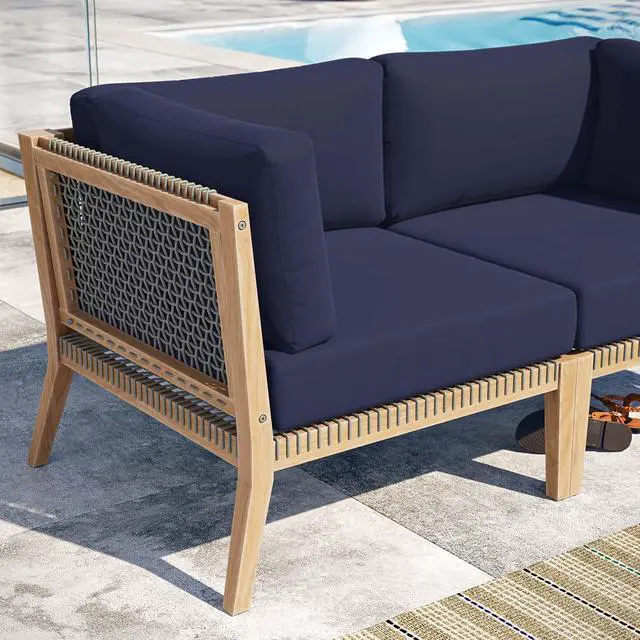 Alt view image 7 of 7 - Clearwater Outdoor Patio Teak Wood Loveseat Gray Graphite EEI-6119-GRY-GPH
