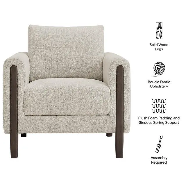 Alt view image 3 of 7 - Hawken Boucle Fabric Accent Armchair by Modway Upholstered Modern Living Room Chair