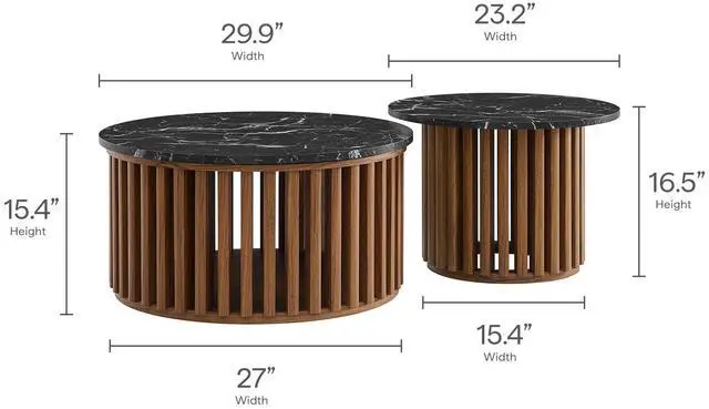 Alt view image 3 of 7 - Fortitude Round Faux Marble Top Nesting Coffee Table Set by Modway EEI-7345-WAL-BLK