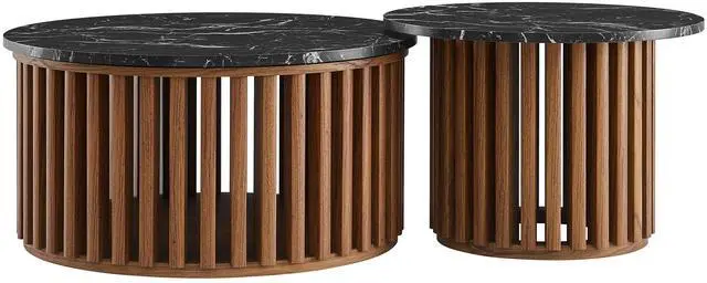 Alt view image 6 of 7 - Fortitude Round Faux Marble Top Nesting Coffee Table Set by Modway EEI-7345-WAL-BLK