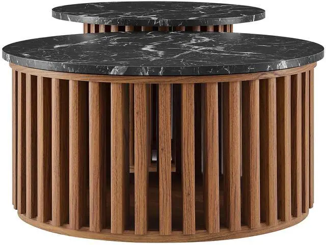Alt view image 5 of 7 - Fortitude Round Faux Marble Top Nesting Coffee Table Set by Modway EEI-7345-WAL-BLK