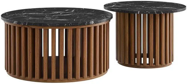 Main image of Fortitude Round Faux Marble Top Nesting Coffee Table Set by Modway EEI-7345-WAL-BLK