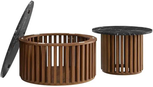 Alt view image 4 of 7 - Fortitude Round Faux Marble Top Nesting Coffee Table Set by Modway EEI-7345-WAL-BLK