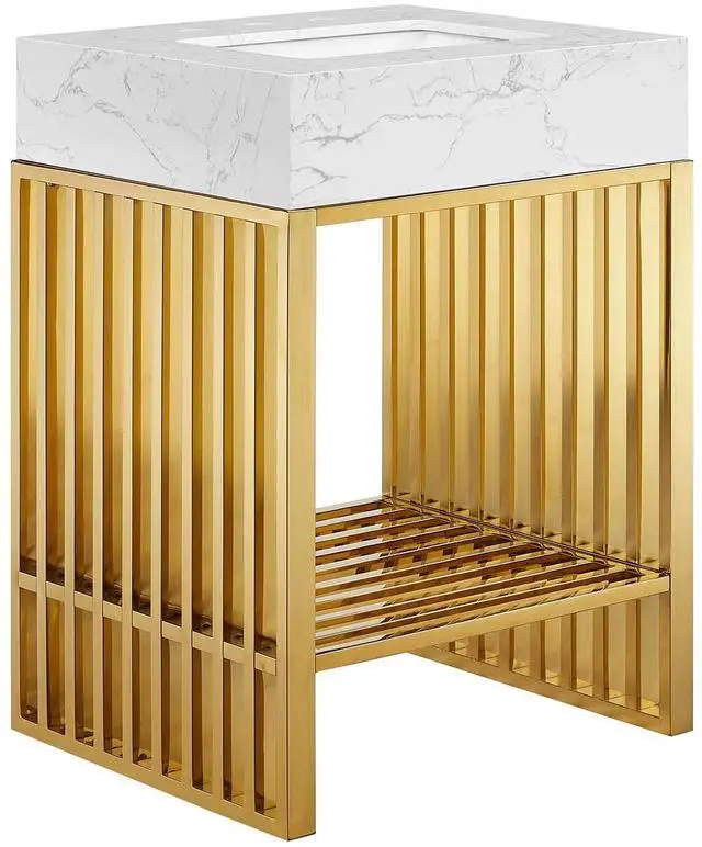 Main image of Gridiron 24" Bathroom Vanity White Gold EEI-6103-WHI-GLD