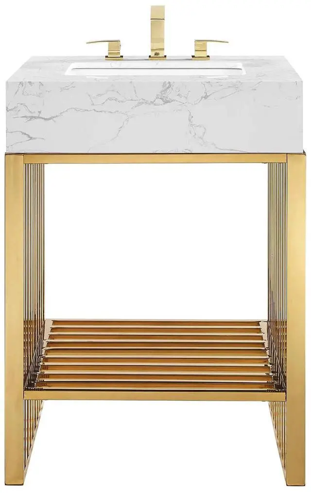 Alt view image 3 of 7 - Gridiron 24" Bathroom Vanity White Gold EEI-6103-WHI-GLD