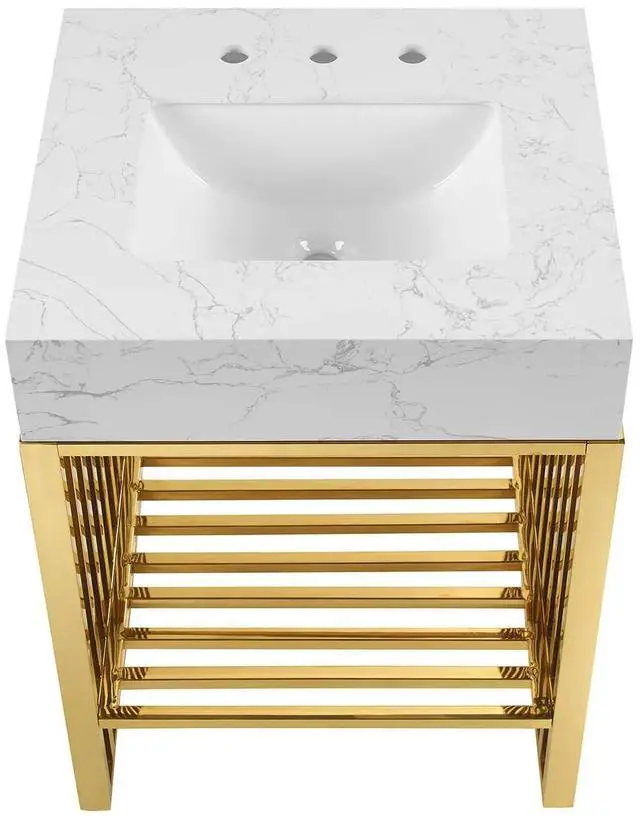Alt view image 4 of 7 - Gridiron 24" Bathroom Vanity White Gold EEI-6103-WHI-GLD