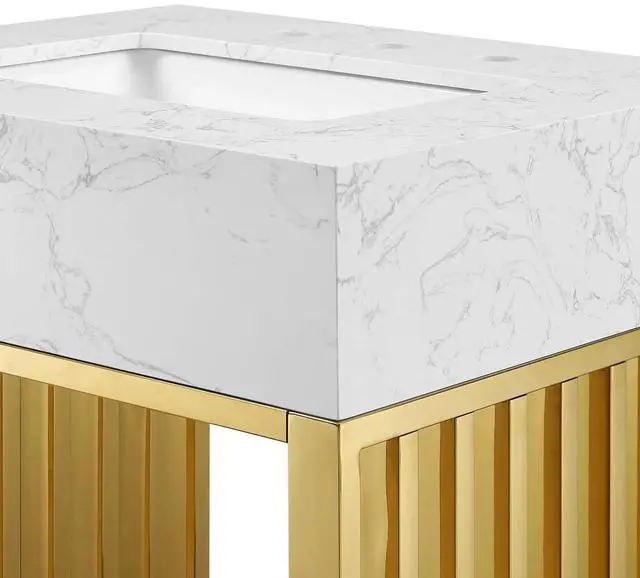 Alt view image 5 of 7 - Gridiron 24" Bathroom Vanity White Gold EEI-6103-WHI-GLD
