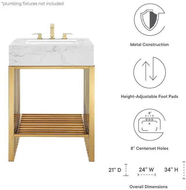 Alt view image 7 of 7 - Gridiron 24" Bathroom Vanity White Gold EEI-6103-WHI-GLD