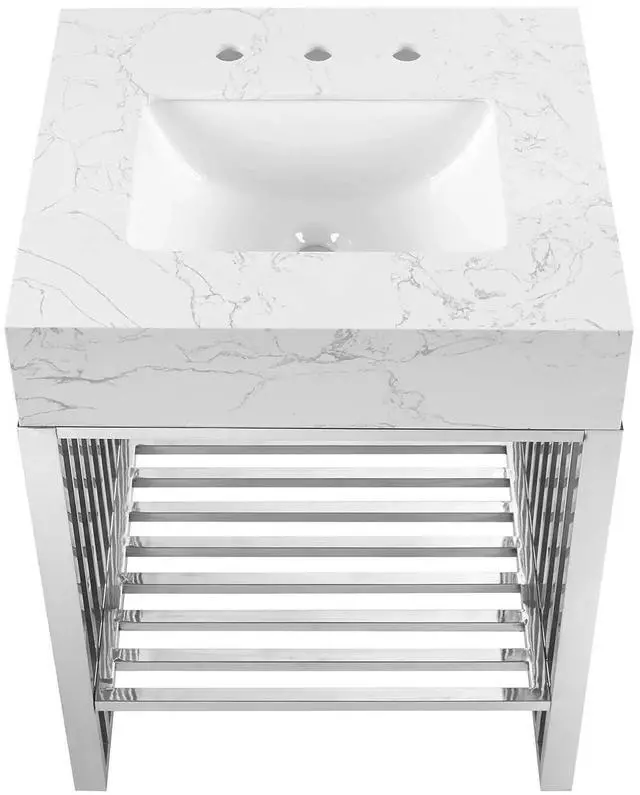 Alt view image 4 of 7 - Gridiron 24" Bathroom Vanity White Silver EEI-6103-WHI-SLV