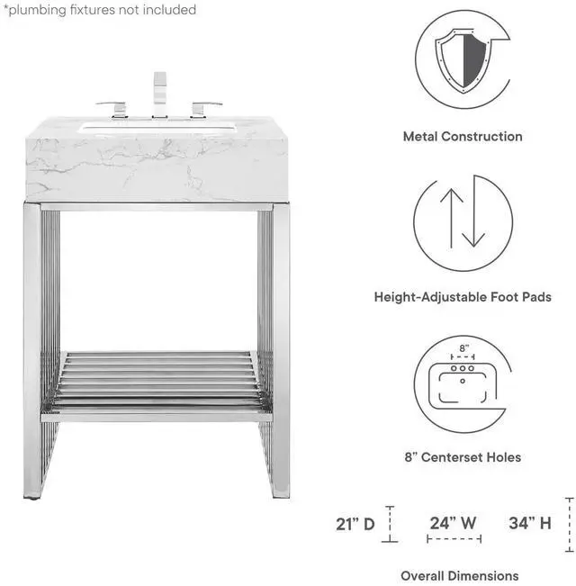 Alt view image 7 of 7 - Gridiron 24" Bathroom Vanity White Silver EEI-6103-WHI-SLV