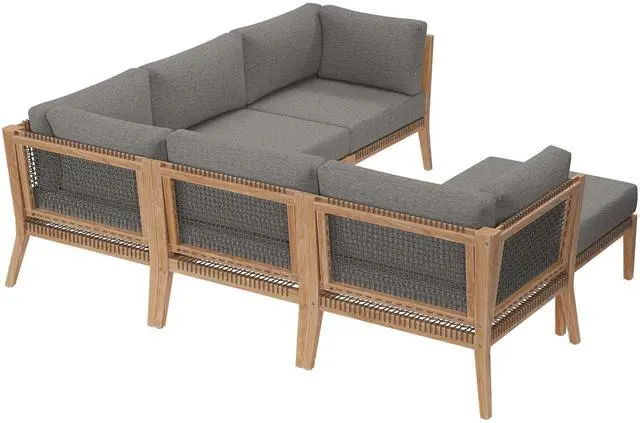 Alt view image 2 of 7 - Clearwater Outdoor Patio Teak Wood 6-Piece Sectional Sofa Gray Graphite EEI-6124-GRY-GPH