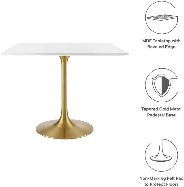 Alt view image 8 of 11 - Lippa 36" Square Dining Table - Gold White