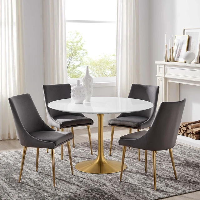 Alt view image 11 of 11 - Lippa 47" Round Dining Table - Gold White