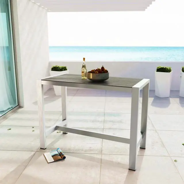 Alt view image 8 of 8 - Shore Outdoor Patio Aluminum Rectangle Bar Table - Silver Gray