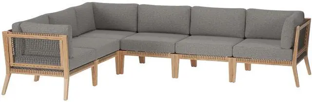 Main image of Clearwater Outdoor Patio Teak Wood 6-Piece Sectional Sofa Gray Graphite EEI-6125-GRY-GPH
