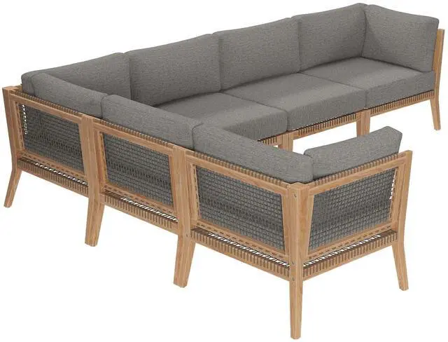 Alt view image 2 of 7 - Clearwater Outdoor Patio Teak Wood 6-Piece Sectional Sofa Gray Graphite EEI-6125-GRY-GPH