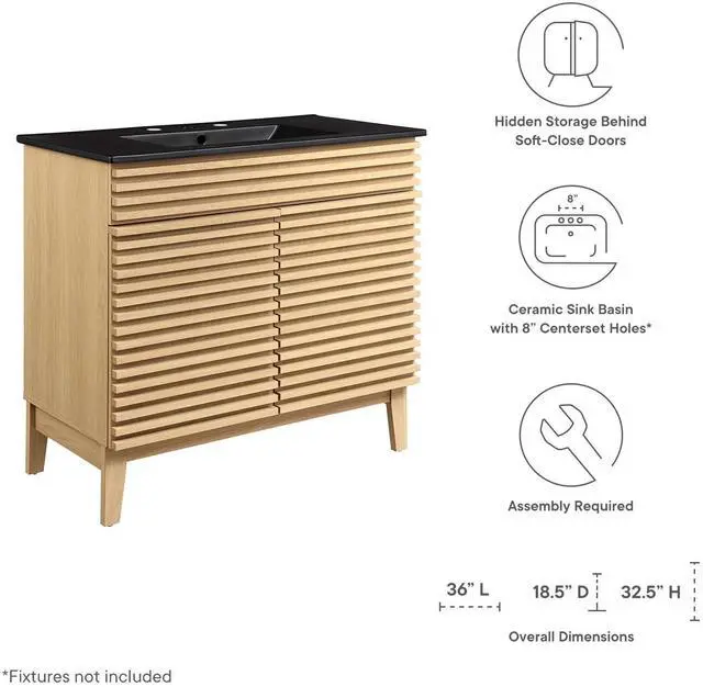 Alt view image 7 of 7 - Render 36" Bathroom Vanity Oak Black EEI-5396-OAK-BLK