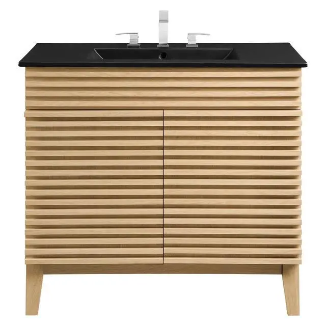 Alt view image 2 of 7 - Render 36" Bathroom Vanity Oak Black EEI-5396-OAK-BLK