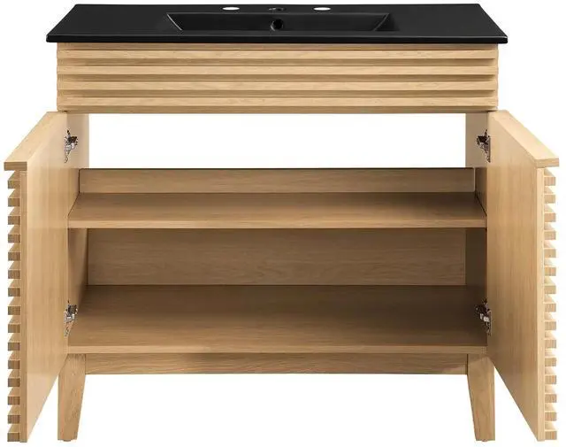 Alt view image 3 of 7 - Render 36" Bathroom Vanity Oak Black EEI-5396-OAK-BLK