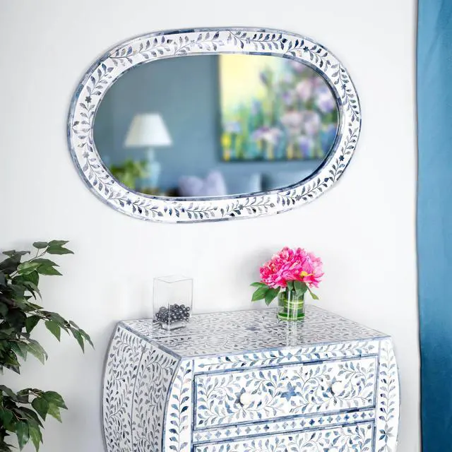 Alt view image 3 of 3 - Trubadur and Bone Inlay Wall Mirrored in White and Blue 5528417