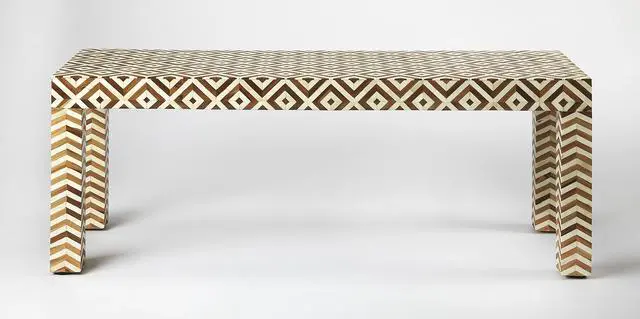Alt view image 3 of 4 - Crispin Wood & Bone Inlay 48"W Bench in Light Brown 4498338