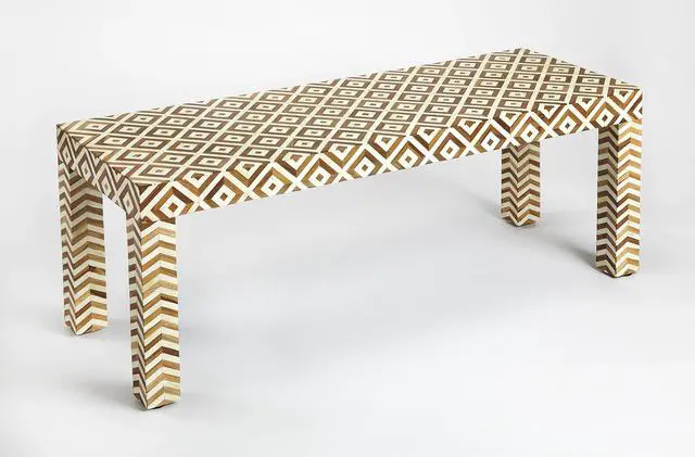 Alt view image 2 of 4 - Crispin Wood & Bone Inlay 48"W Bench in Light Brown 4498338