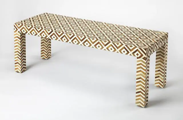 Main image of Crispin Wood & Bone Inlay 48"W Bench in Light Brown 4498338