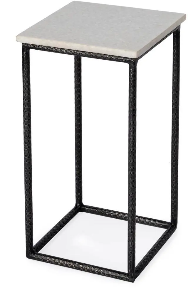 Main image of Mabel Marble and Hammered Iron Side Table in White and Black 5688389