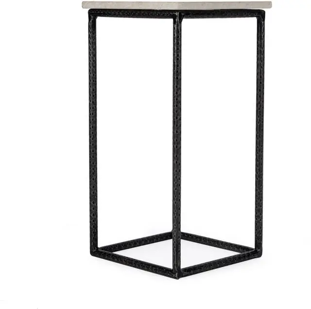 Alt view image 4 of 6 - Mabel Marble and Hammered Iron Side Table in White and Black 5688389