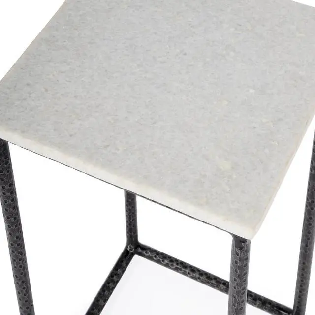 Alt view image 2 of 6 - Mabel Marble and Hammered Iron Side Table in White and Black 5688389