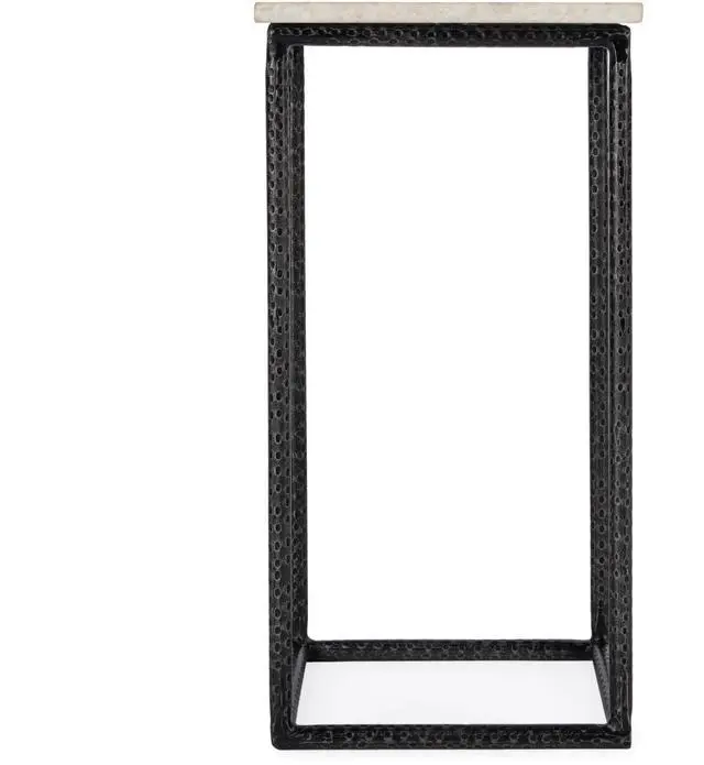 Alt view image 5 of 6 - Mabel Marble and Hammered Iron Side Table in White and Black 5688389
