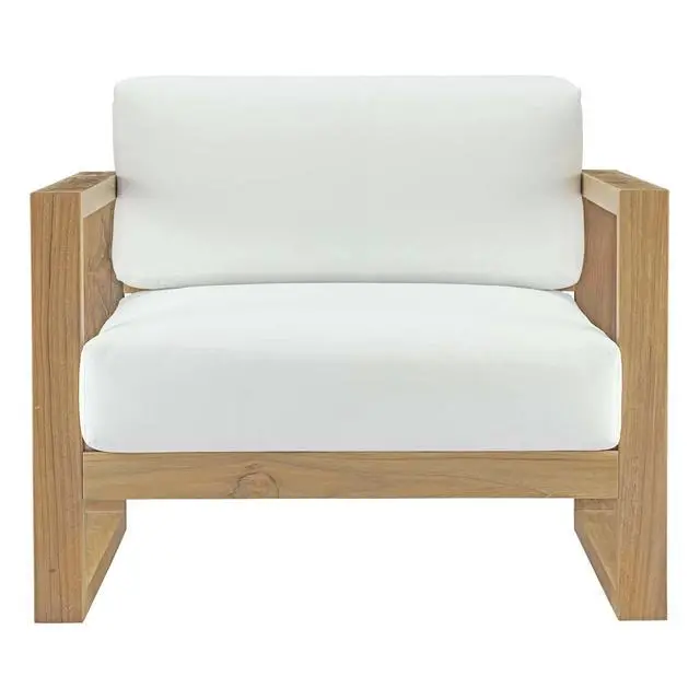 Alt view image 4 of 5 - Upland Outdoor Patio Teak Armchair Natural White EEI-2706-NAT-WHI